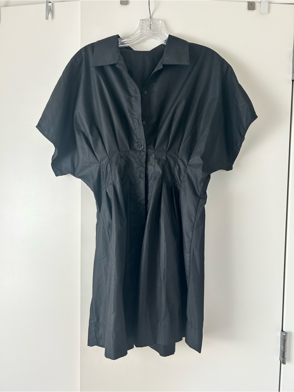 Black Short-Sleeve Button Front Women’s Top
